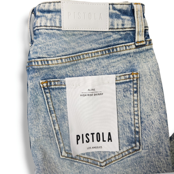 NWT Pistola Aline High-Rise Acid Wash Raw Hem Skinny Crop Jeans Sz. 26x25 June - Picture 5 of 12
